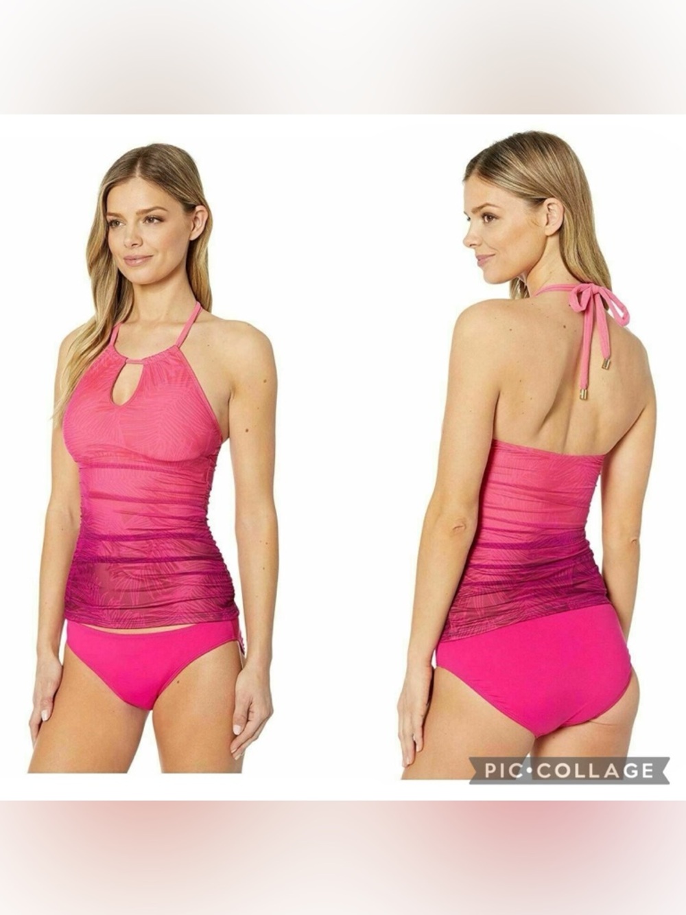 LAUREN Ralph Lauren Ombre Palm-Print High-Neck‎ Tankini Pink Top Size 4